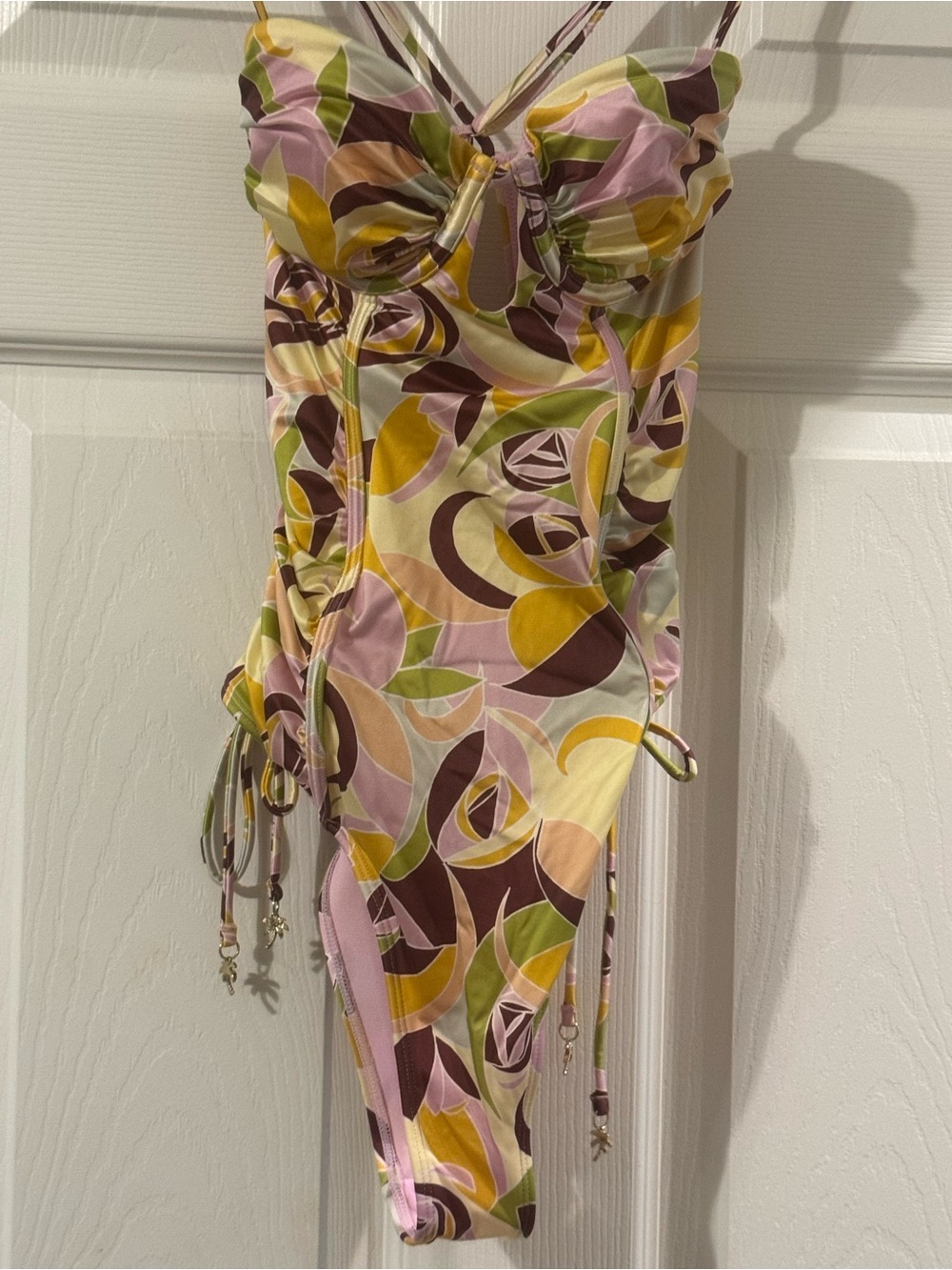 River Island Retro Floral One-Piece Swimsuit in Pink, Yellow and Green - Picture 3 of 7